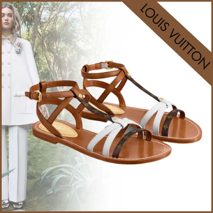 Louis Vuitton Open Toe Round Toe Plain Leather Logo Strap Sandals Sandals 1A65VU EXPLORER FLAT SANDAL 