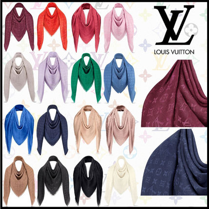 Louis Vuitton MONOGRAM Monogram Wool Silk Blended Fabrics Fringes Elegant Style 