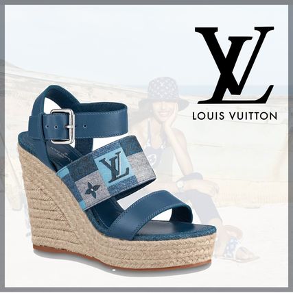 Louis Vuitton MONOGRAM Open Toe Elegant Style Logo Platform &amp; Wedge Sandals 
