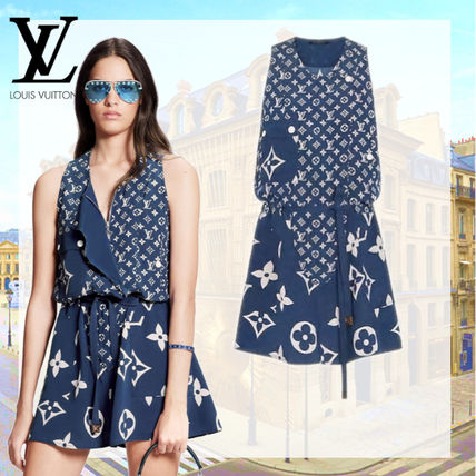 Louis Vuitton 2020 SS Short Monogram A line Silk Sleeveless Dresses 1A7SEM 
