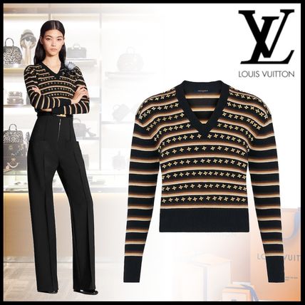 Louis Vuitton 2020 SS Stripes Monogram Casual Style Wool Nylon V Neck Long Sleeves 1A7T3F 1A7T3E 1A7T3D 1A7T3C 1A7T3B 1A7T3A 1A7T39 