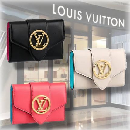 Louis Vuitton Plain Leather Folding Wallet Small Wallet Bridal Logo 