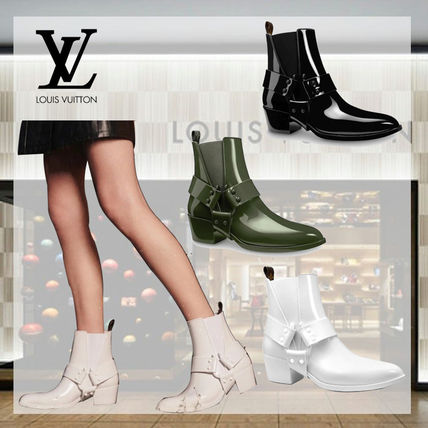 Louis Vuitton Rubber Sole Plain Logo Mid Heel Boots 