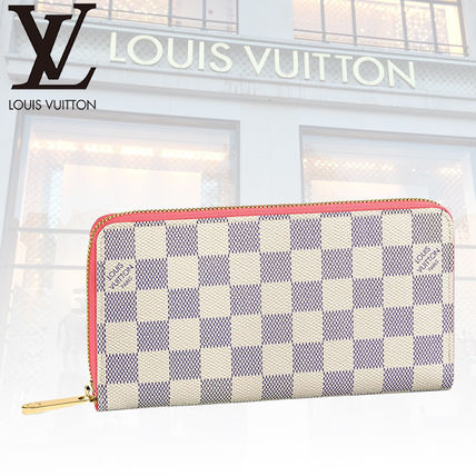Louis Vuitton DAMIER AZUR Other Plaid Patterns Leather Long Wallet Logo Long Wallets 
