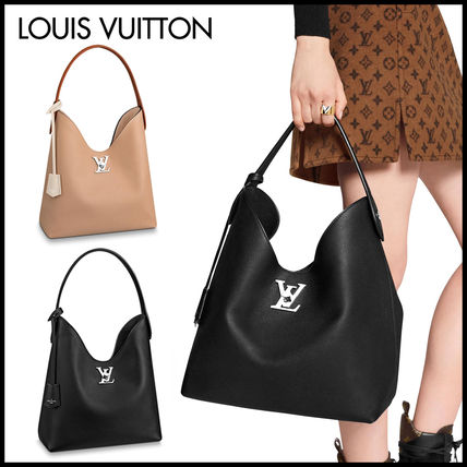 Louis Vuitton LOCKME Casual Style Calfskin Plain Office Style Elegant Style Logo 