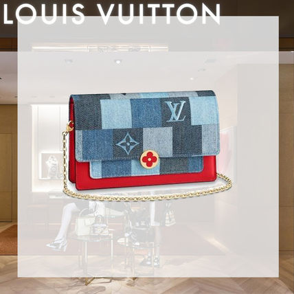 Louis Vuitton 2019 20AW Flower Patterns Monogram Denim Leather Logo Long Wallets 