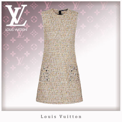 Louis Vuitton 2019 20AW Crew Neck Tweed Sleeveless Plain Elegant Style Dresses 1A5RSH 1A5RSG 1A5RSF 1A5RSE 1A5RSD 