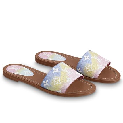 Louis Vuitton LOCKIT 2020 SS Monogram Open Toe Casual Style Blended Fabrics Leather Mules 1A7TOZ 