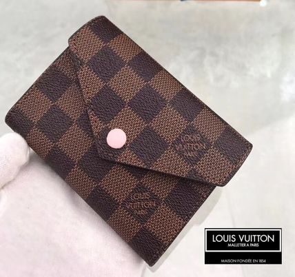 Louis Vuitton DAMIER Monogram Canvas Blended Fabrics Leather Folding Wallet Logo 