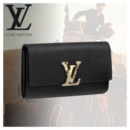 Louis Vuitton CAPUCINES Plain Leather Python Logo Long Wallets N90129 