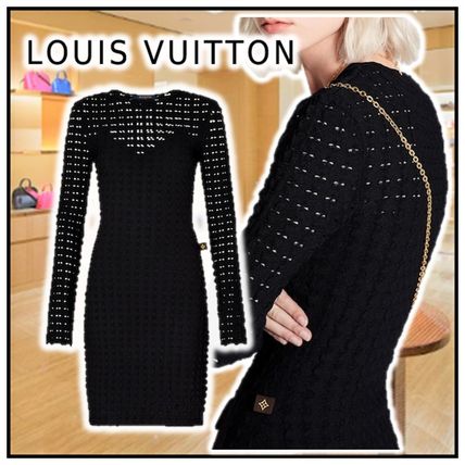 Louis Vuitton 2020 21AW 2020 21 AW LONG SLEEVED LACE KNIT TUBE DRESS black dresses 1A835K 