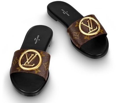 Louis Vuitton MONOGRAM 2019 20AW Monogram Open Toe Blended Fabrics Leather Block Heels 