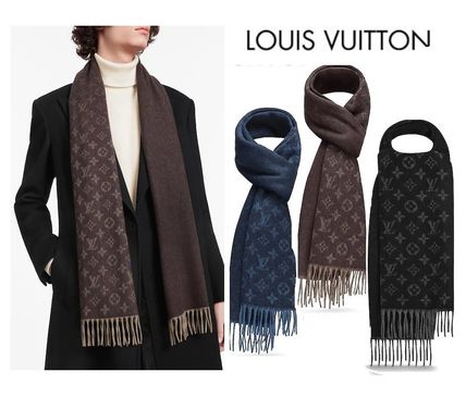 Louis Vuitton 2019 20AW Monogram Cashmere Fringes Knit &amp; Fur Scarves 