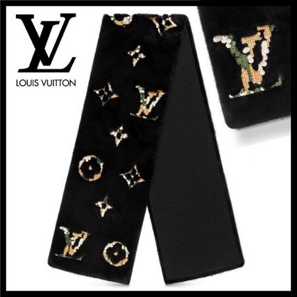 Louis Vuitton MONOGRAM 2019 20AW Minkgram Paillette Fur Scarf M74356 