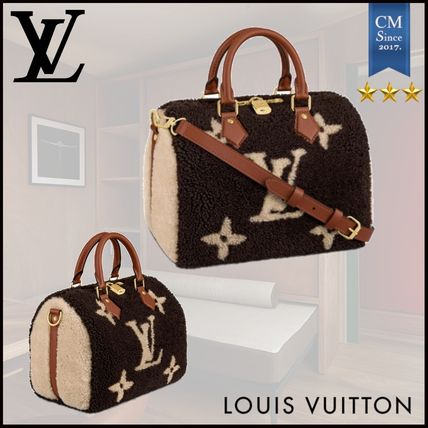 Louis Vuitton SPEEDY 2020 SS Monogram 2WAY Leather Crossbody Shearling Logo Handbags 