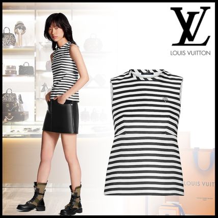 Louis Vuitton 2020 SS Crew Neck Stripes Silk Sleeveless Street Style Medium Logo 1A62N7 1A62N6 1A62N5 1A62N4 1A62N3 1A62N2 