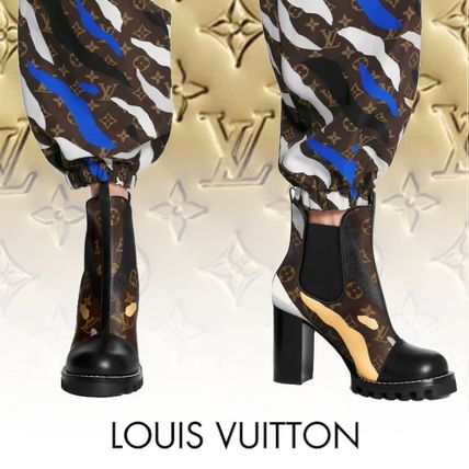 Louis Vuitton MONOGRAM Monogram Rubber Sole Casual Style Block Heels Chelsea Boots 1A7VIU 