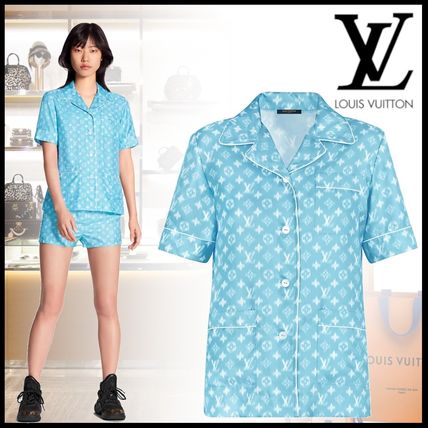Louis Vuitton MONOGRAM 2020 SS Monogram Silk Front Button Icy Color Lounge &amp; Sleepwear 1A60VDI 1A60VH 1A60VG 1A60VF 1A60VE 1A60VD 