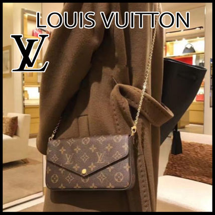 Louis Vuitton MONOGRAM Chain Leather Logo Pouches &amp; Cosmetic Bags M61276 