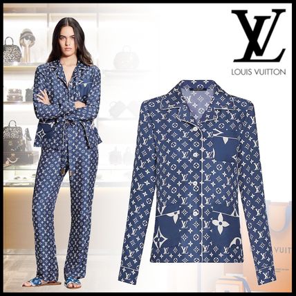 Louis Vuitton MONOGRAM 2020 SS Monogram Silk Front Button Lounge &amp; Sleepwear 1A7SF8 1A7SF7 1A7SF6 1A7SF5 1A7SF4 1A7SF3 