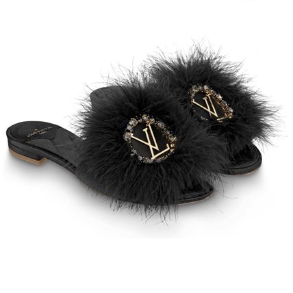 Louis Vuitton Open Toe Blended Fabrics Plain Leather Pin Heels Party Style 