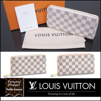Louis Vuitton DAMIER AZUR 2020 21AW Monogram Canvas Bi color Plain Leather Long Wallet Logo 