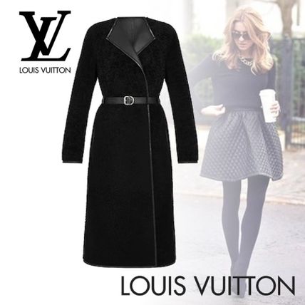 Louis Vuitton 2020 21AW Black Wrap Coat In Merino Shearling 1A827B 