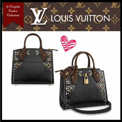 Louis Vuitton CITY STEAMER Studded 2WAY 3WAY Plain Leather Crossbody Handbags M55752 