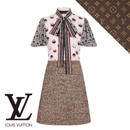 Louis Vuitton 2019 20AW Two Fabric A Line Dress In Camel Natte Tweed 1A840E 