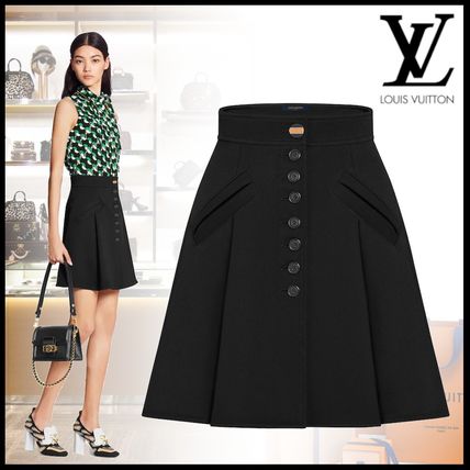 Louis Vuitton 2020 SS Short Wool Silk Pleated Skirts Plain Front Button 1A7SBT 1A7SBS 
