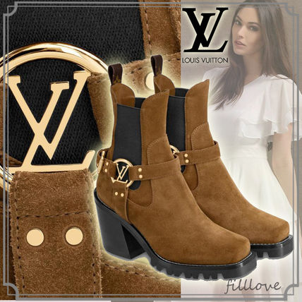 Louis Vuitton 2020 SS Monogram Casual Style Suede Plain Block Heels Chelsea Boots 