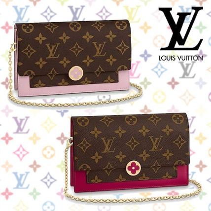 Louis Vuitton Monogram Blended Fabrics Chain Leather Chain Wallet Logo M67405M67404 