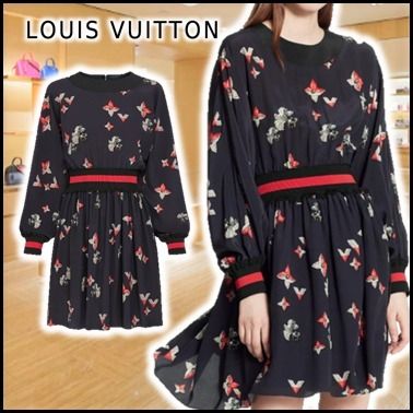 Louis Vuitton 2020 21AW 2020 21 AW EXCLUSIVE FLORAL PRINT MINI DRESS navy dresses 1A83PJ 