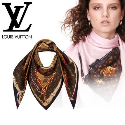 Louis Vuitton MONOGRAM 2020 SS Monogram Silk Logo Knit &amp; Fur Scarves M76202 