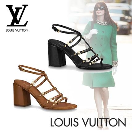 Louis Vuitton 2020 21AW Casual Style Blended Fabrics Studded Leather Block Heels 1A8697 1A869U 