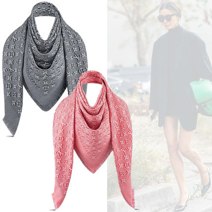 Louis Vuitton 2020 21AW Monogram Wool Silk Cotton Fringes Elegant Style Logo 