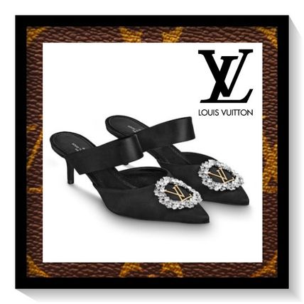 Louis Vuitton Blended Fabrics Plain Leather Pin Heels Elegant Style Mules 1A649H 