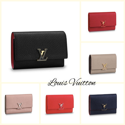 Louis Vuitton CAPUCINES Plain Leather Folding Wallet Logo Folding Wallets M63740 M63741 M62156 M62157 M62158 M62159 