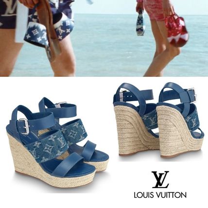 Louis Vuitton MONOGRAM 2020 SS Monogram Platform Leather Logo PlatformWedge Sandals 