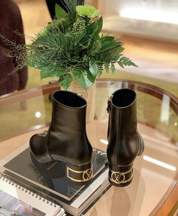 Louis Vuitton MONOGRAM 2020 SS Blended Fabrics Plain Leather Block Heels Elegant Style 