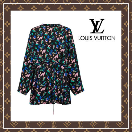 Louis Vuitton Short Silk Long Sleeves Puff Sleeves Dresses 