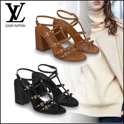 Louis Vuitton Casual Style Plain Leather Block Heels Elegant Style Logo 1A869U 1A869F 