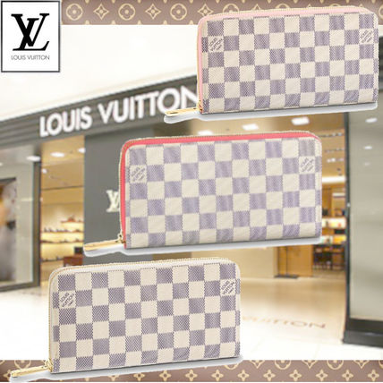 Louis Vuitton DAMIER AZUR Calfskin Long Wallet Logo Long Wallets 