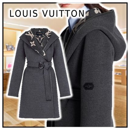 Louis Vuitton 2020 21AW 2020 21 AW HOODED WRAP COAT WITH BELT gray more coats 1A82GO 