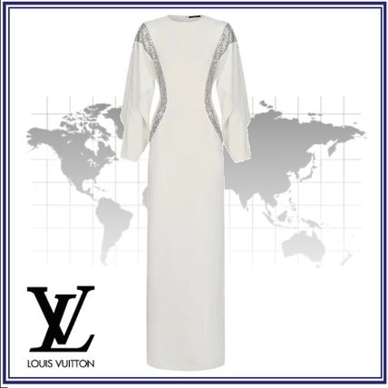 Louis Vuitton 2020 SS Silk Blended Fabrics Long Sleeves Plain Long Dresses 