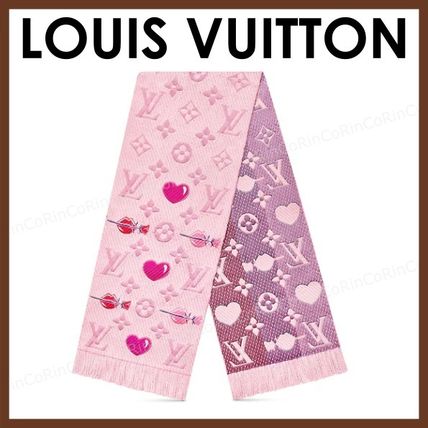Louis Vuitton 2019 SS Heart Monogram Wool KnitFur Scarves 