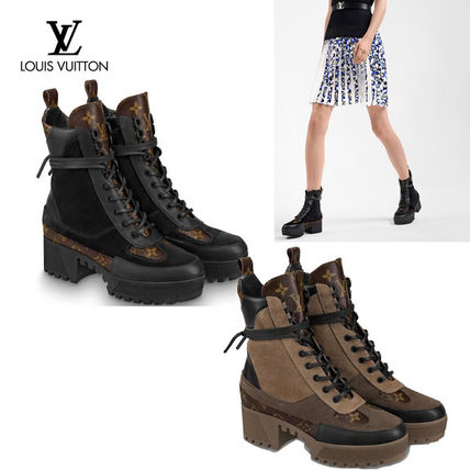 Louis Vuitton MONOGRAM 2020 SS Monogram Platform Leather Logo Mid Heel Boots 