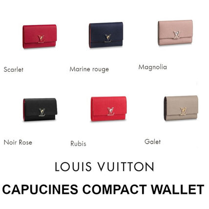 Louis Vuitton CAPUCINES 2019 20AW Plain Leather Folding Wallet Small Wallet Logo 