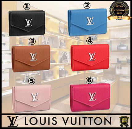 Louis Vuitton LOCKME Unisex Calfskin Plain Leather Folding Wallet Small Wallet 
