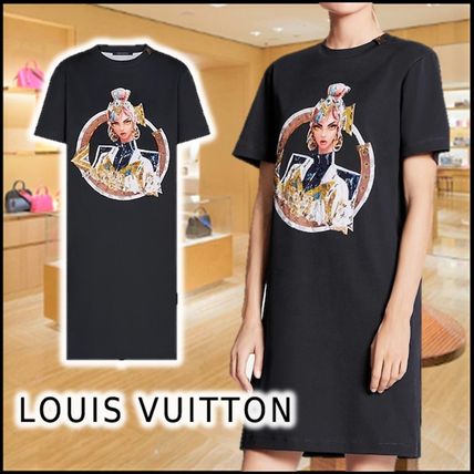 Louis Vuitton 2020 SS 2020 SS LVXLOL EMBROIDERED T SHIRT DRESS black dresses 1A7SUV 